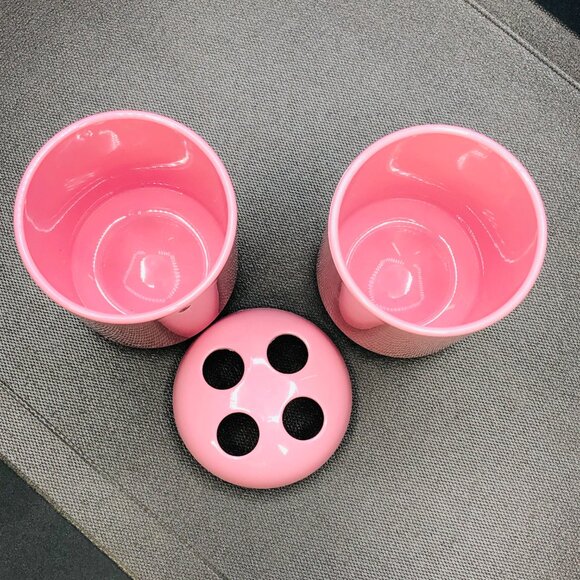 Vintage 80s TEA ROSE Dusty Pink Bathroom Accessory Set: Toothbrush Holder - Cup - Picture 6 of 8